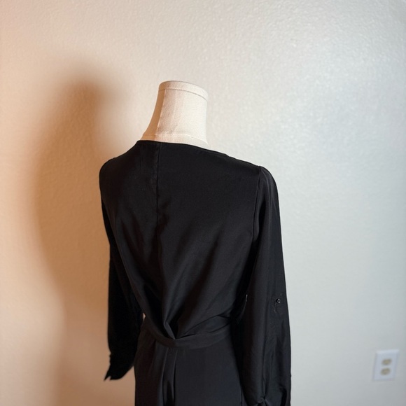 Old Navy Elegant Black Long Sleeve Midi Dress with Sash Belt and Pockets Size XS - Picture 2 of 5